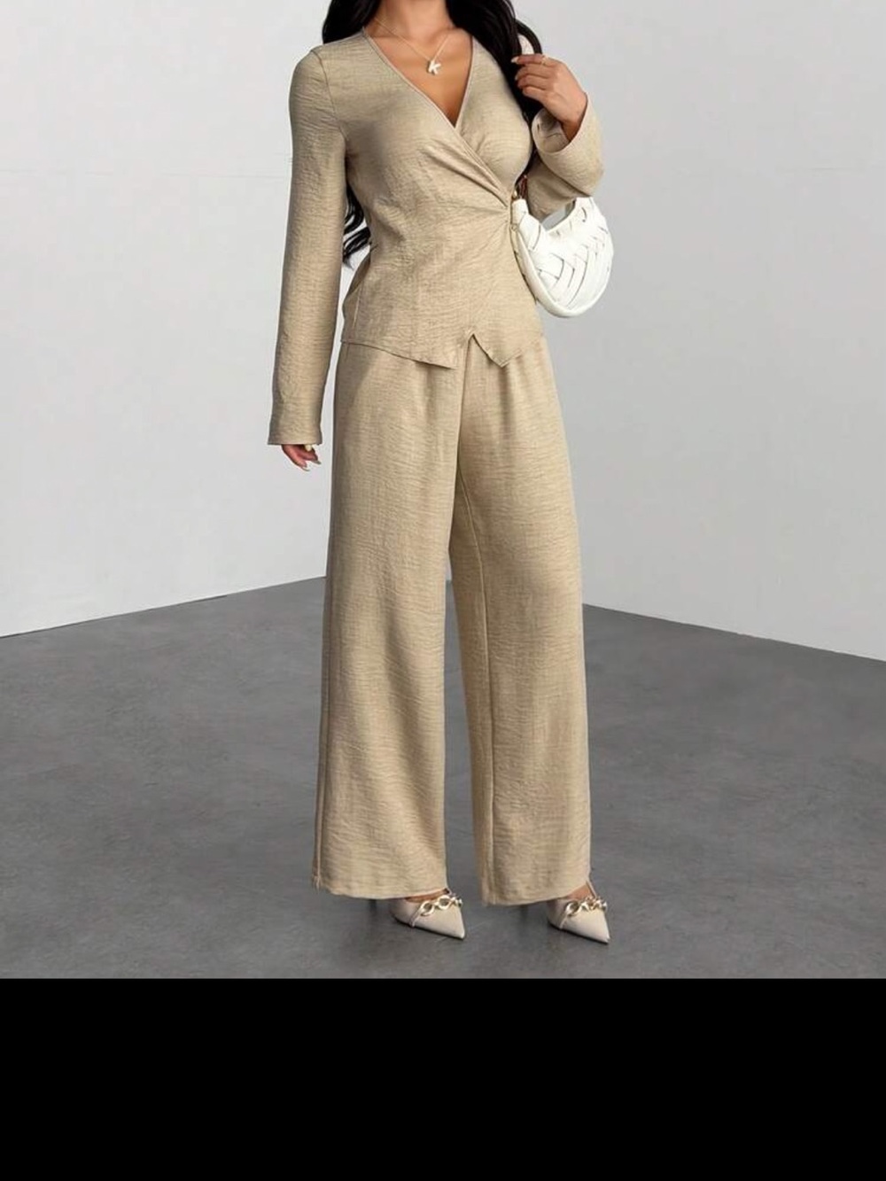 SHEIN PETITE Woman’s Solid Color Minimalist Shirt & Pant Set